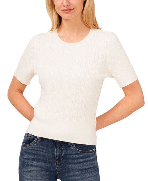 Women's Cotton Cable-Knit Short-Sleeve Sweater