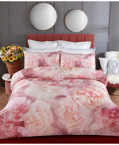 100% Cotton Rose Bloom Print Duvet Cover Set With Matching Pillow Cases King