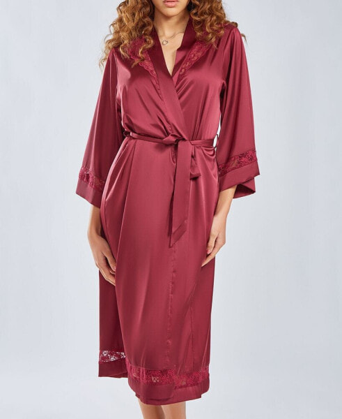 Women's Silky Long Robe with Lace Trims