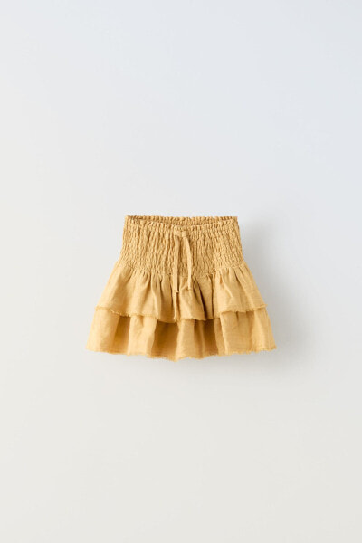 Ruffled linen bermuda skort