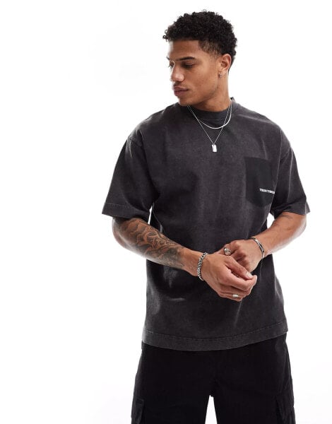 The Couture Club washed pocket detail t-shirt in black