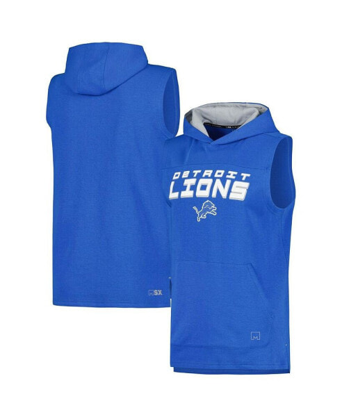 Men's Blue Detroit Lions Captain Tri-Blend Sleeveless Hoodie T-shirt