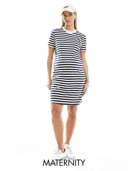 Vero Moda Maternity mini t-shirt dress in navy and white stripe
