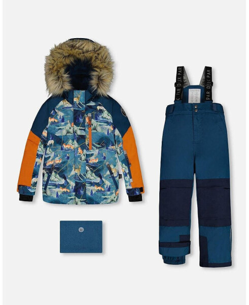 Big Boys Two Piece Snowsuit Majolica Blue Printed Glaciers