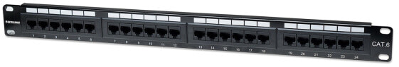 Intellinet Patch Panel - Cat6 - UTP - 24-Port - 1U - Black - IEEE 802.3 - IEEE 802.3ab - IEEE 802.3u - Fast Ethernet - Gigabit Ethernet - RJ-45 - U/UTP (UTP) - Black - Rack mounting