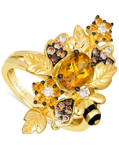 Cinnamon Citrine (1-3/8 ct. t.w.) & Diamond (3/8 ct. t.w.) Leaf Cluster & Bee Statement Ring in 14k Gold