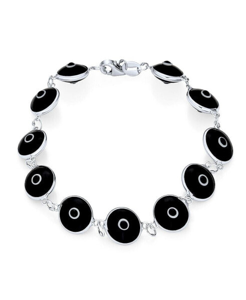 Protection Good Luck Amulet Turkish Glass Bead Evil Eye Bracelet For Women Sterling Silver Black White 7 Inch