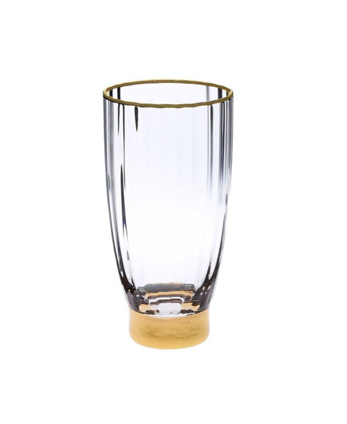 Set of 6 Straight Line Textured Water Tumblers with Vivid Gold Tone Base and Rim