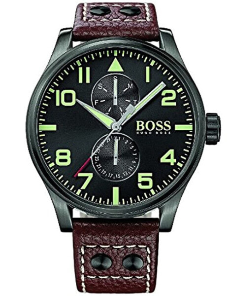 Hugo Boss Men's Chronograph Boss Black Aeroliner Maxx Brown Leather Strap Wat...