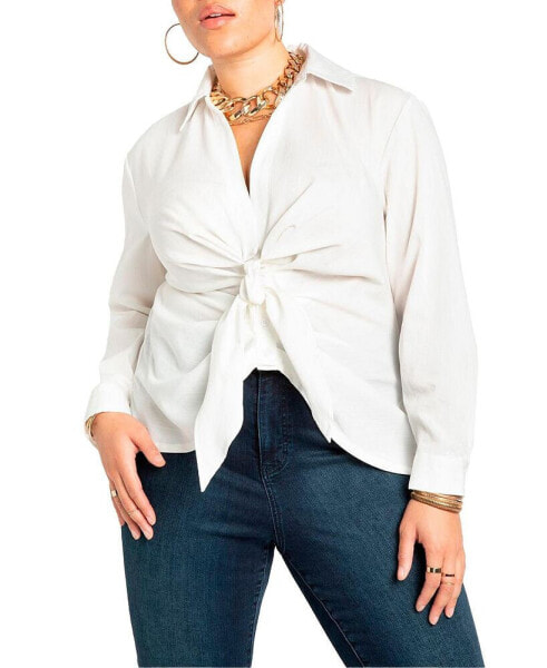 Plus Size Tie Front Collared Blouse