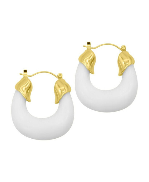 14K Gold-Plated White Lucite Boxy Hoop Earrings