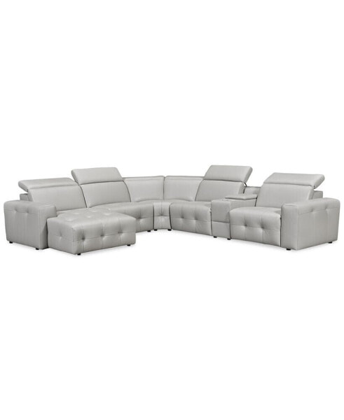 CLOSEOUT! Haigan 6-Pc. Leather Chaise Sectional Sofa with 1 Power Recliner, Created for Macy's