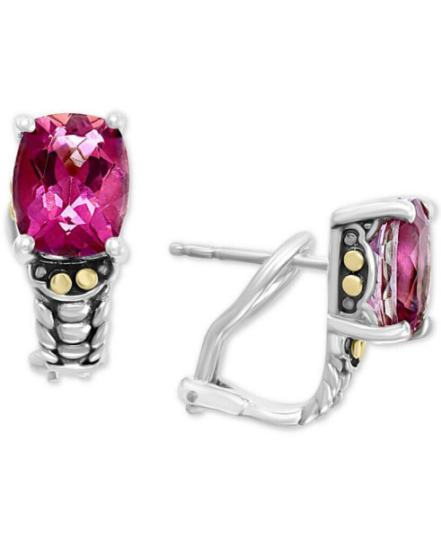 EFFY® Pink Topaz Omega Back Earrings (7-1/6 ct. t.w.) in Sterling Silver & 18k Gold