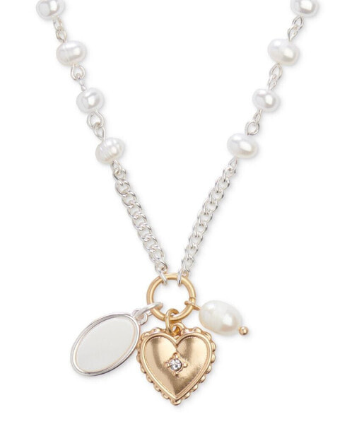 Lucky Brand two-Tone Pavé, Imitation & Freshwater Pearl Multi-Charm Pendant Necklace, 16" + 2" extender