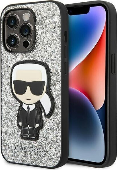 Karl Lagerfeld Etui Karl Lagerfeld do iPhone 14 Pro Max 6,7" hardcase srebrny/silver Glitter Flakes Ikonik