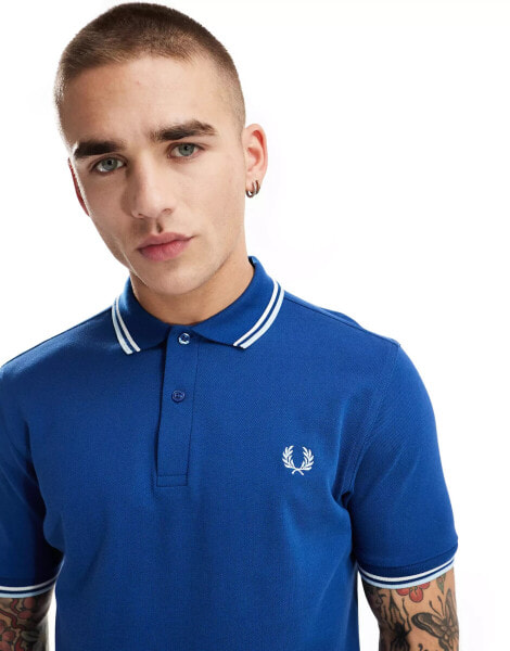 Fred Perry twin tipped polo shirt in royal blue