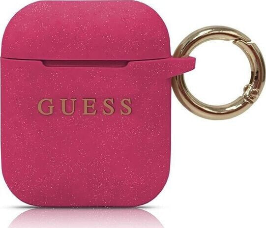 Guess Etui ochronne GUACCSILGLBK Silicone Glitter do AirPods 1/2 bordowe