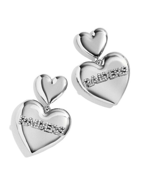 Women's x Baublebar Silver-Tone Las Vegas Raiders Heart Statement Drop Earrings