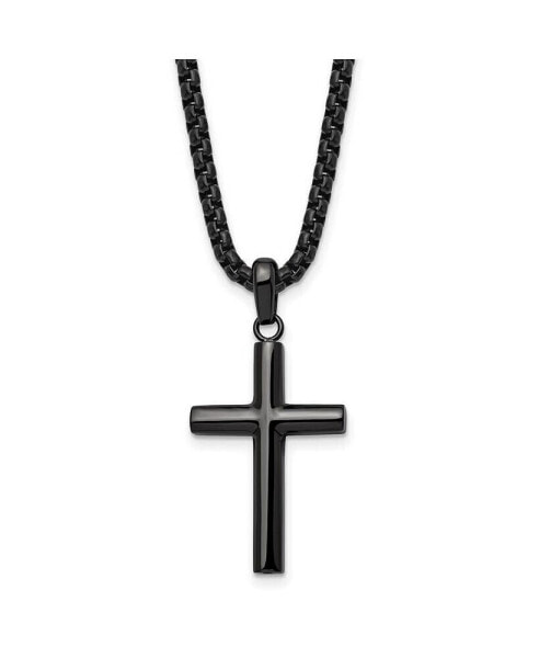 Chisel polished Metal IP-plated Cross Pendant Box Chain Necklace