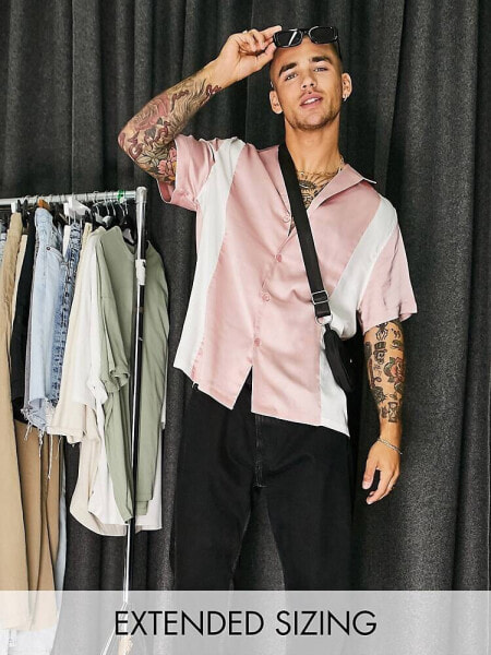 ASOS DESIGN relaxed satin shirt in dusty pink cut & sew 