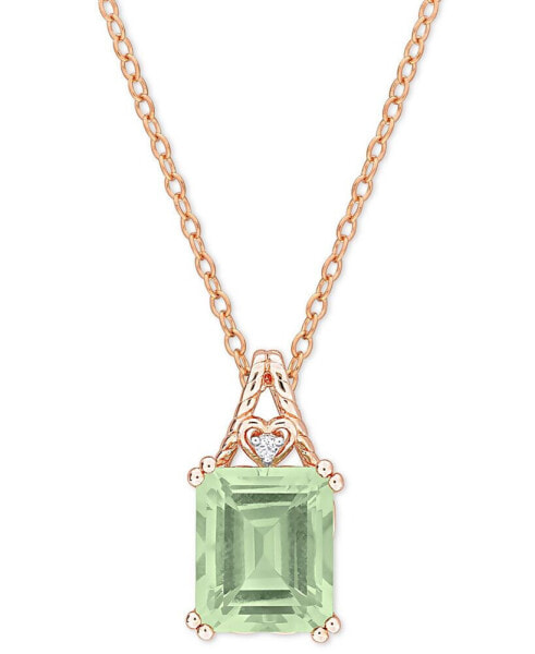 Macy's green Quartz (5-1/2 ct. t.w.) & White Topaz Accent 18" Pendant Necklace in Rose-Plated Sterling Silver