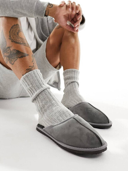 Jack & Jones faux suede slippers in grey