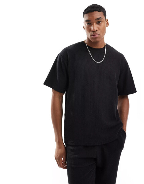 Pull&Bear textured co-ord t-shirt in black