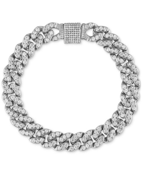 Men's Cubic Zirconia Curb Link Chain Bracelet in Sterling Silver