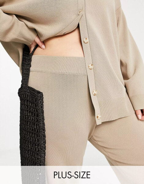 Pretty Lavish Curve knitted flared trouser co-ord in taupe