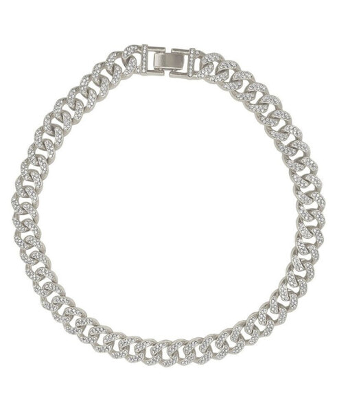 Silver-Tone Plated Crystal Thick Cuban Curb Chain Necklace