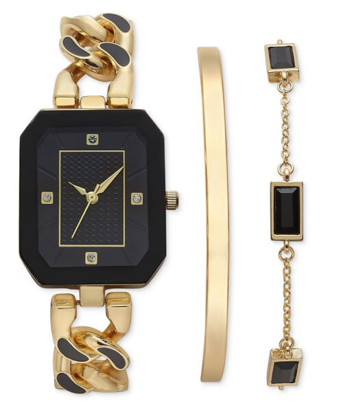 Women's Black & Gold-Tone Link Bracelet Watch 26mm Set, Created for Macy's