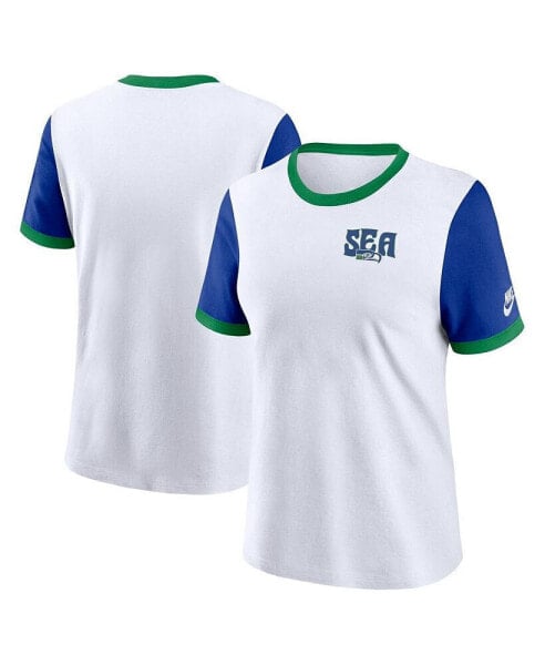 Women's White/Royal Seattle Seahawks Rewind Ringer T-Shirt