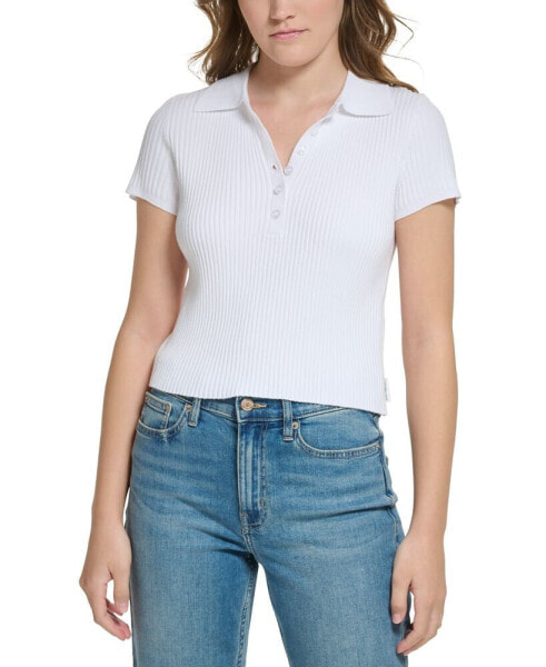 Petite Short-Sleeve Ribbed Polo Shirt