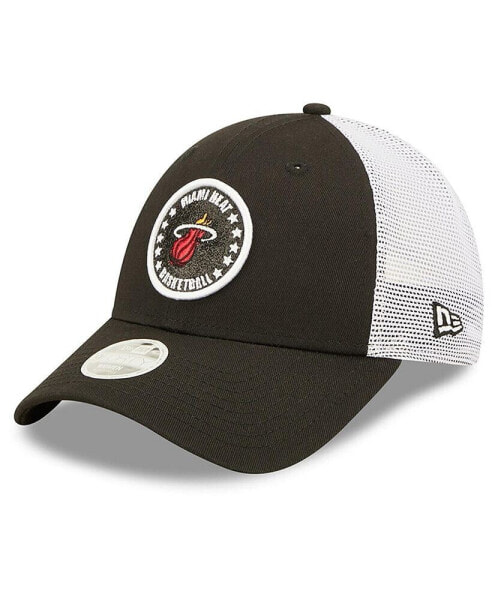 Women's Black, White Miami Heat Glitter Patch 9TWENTY Snapback Hat