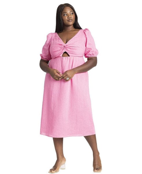 Plus Size Twist Bodice Puff Sleeve Dress - 18, Sweet Pink
