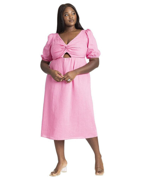 Plus Size Twist Bodice Puff Sleeve Dress