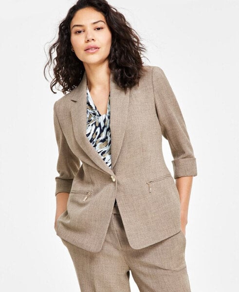 Petite Zip-Pocket One-Button Blazer