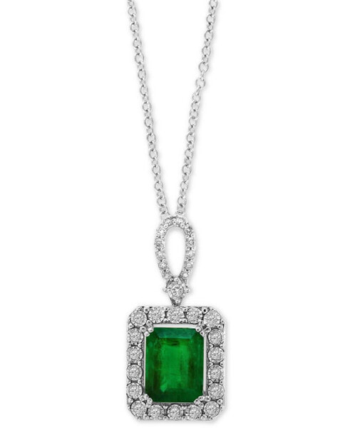 EFFY® Emerald (2-1/5 ct. t.w.) & Diamond (1/4 ct. t.w.) 18" Pendant Necklace in 14k White Gold (Also Available in 14k Yellow Gold)