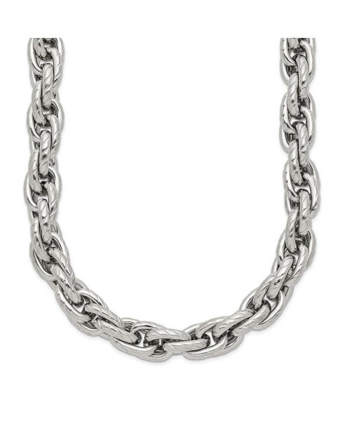 Stainless Steel Polished and Textured Fancy Rope Chain Necklace