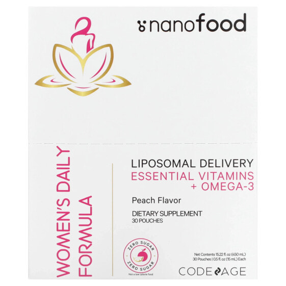 Codeage, Nanofood, ежедневная формула для женщин, липосомальная технология доставки, незаменимые витамины и омега-3, персик, 30 пакетиков по 15 мл (0,5 жидк. унции) каждый