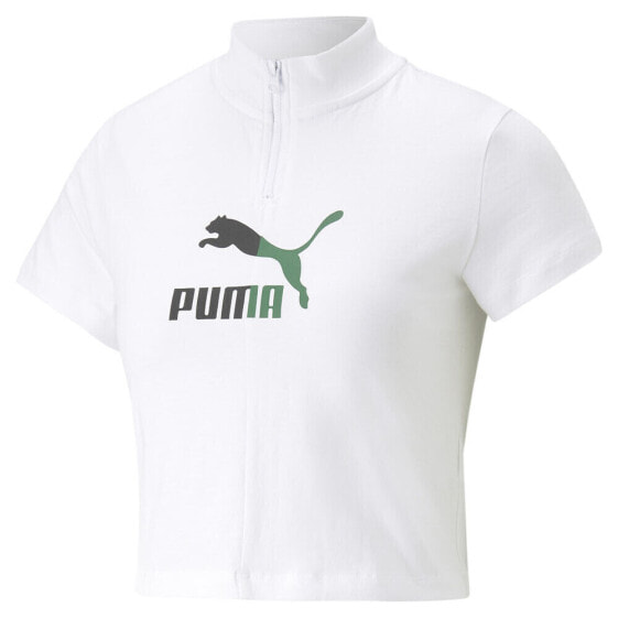 Puma Classics Archive Remastered Mock Neck Short Sleeve Quarter Zip Top Womens S