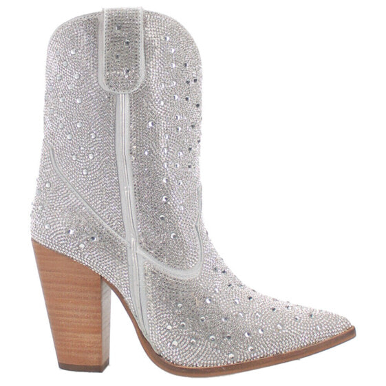 Сапоги женские Dingo Rhinestone Cowgirl на низком каблуке Серебряные Casual DI577-04