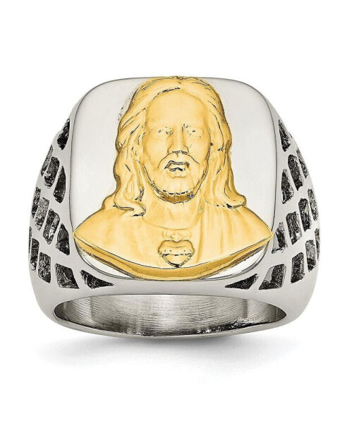 Stainless Steel Sterling Silver Jesus Yellow IP-plated Ring