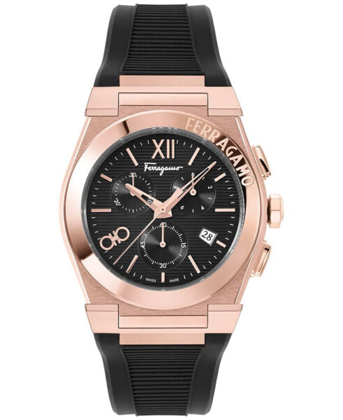 Salvatore Men's Swiss Chronograph Vega Black Silicone Strap Watch 42mm