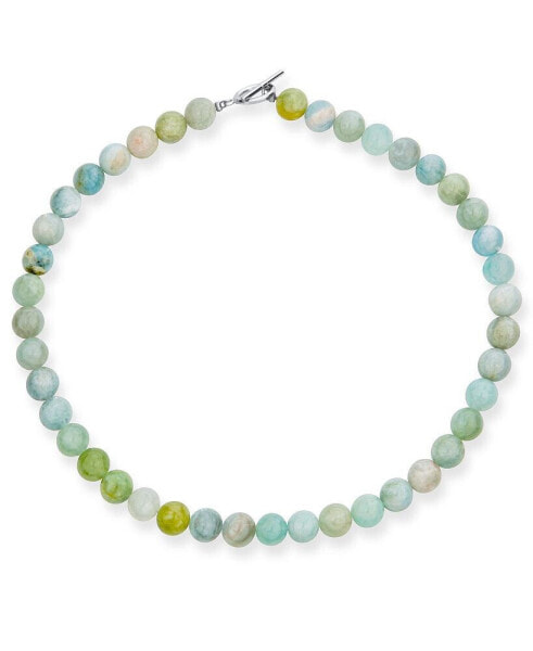 Bling Jewelry plain Simple Western Jewelry Light Green Aqua Multi Shades Aquamarine Round 10MM Bead Strand Necklace For Women Silver Plated Clasp 16 Inch