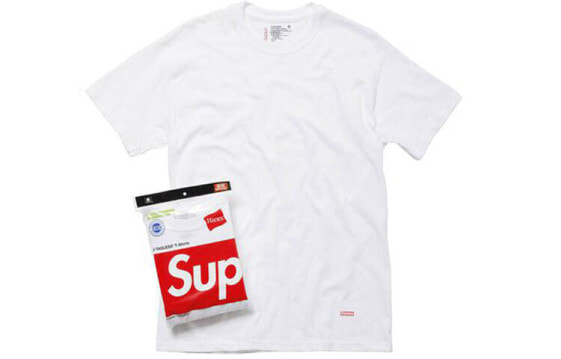 Supreme FW19 Week 1 x Hanes Tagless Tees (3 Pack) White 纯色纯棉打底衫T恤 情侣款 3件装 白色 / Футболка Supreme FW19 Week 1 x Hanes Tagless Tees (3 Pack) White T 3