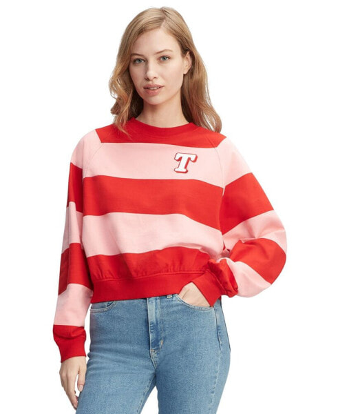 Women's Striped Letterman Crewneck Cotton Sweatshirt