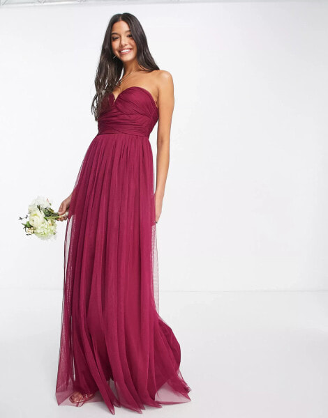 Anaya With Love – Bridesmaid – Maxi-Brautjungfernkleid in Pflaumenrot mit Herzausschnitt