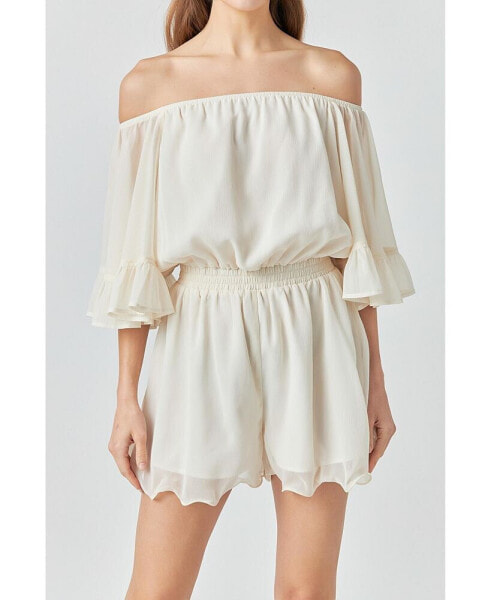 Women's Ruffled Sleeve Romper