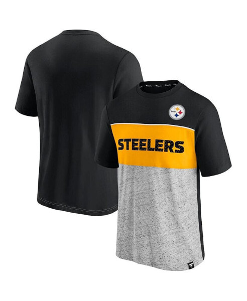 Men's Black, Heathered Gray Pittsburgh Steelers Colorblock T-shirt